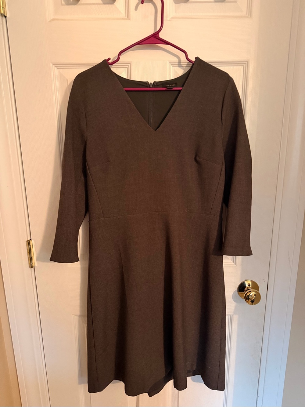 Ann Taylor Dark Gray V-Neck Sheath Dress